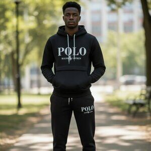 Polo Ralph Lauren Black Hoodie & Jogger Set Men’s Tracksuit New Size Small
